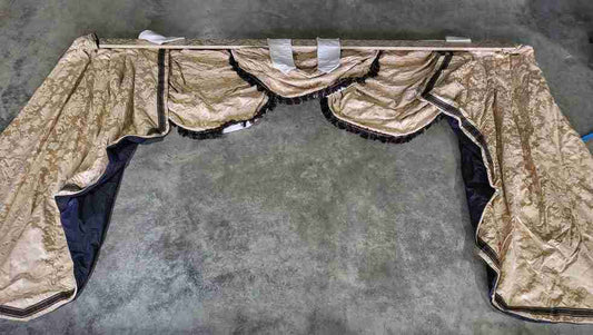 Curtains large pelmet swags gold cream fabric lined 299cm wx187 drop 9'10" wide