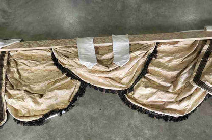 Curtains large pelmet swags gold cream fabric lined 299cm wx187 drop 9'10" wide