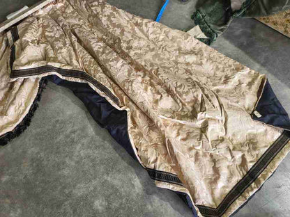 Curtains large pelmet swags gold cream fabric lined 299cm wx187 drop 9'10" wide
