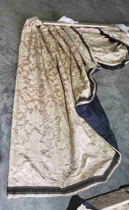Curtains large pelmet swags gold cream fabric lined 299cm wx187 drop 9'10" wide