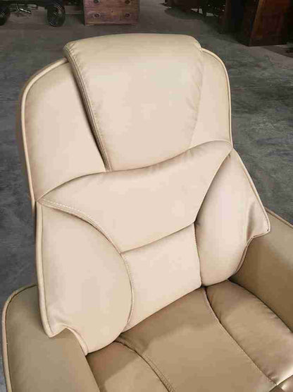 Cream swivel reclining arm chair footstool PU Leather 70's style round pedestal