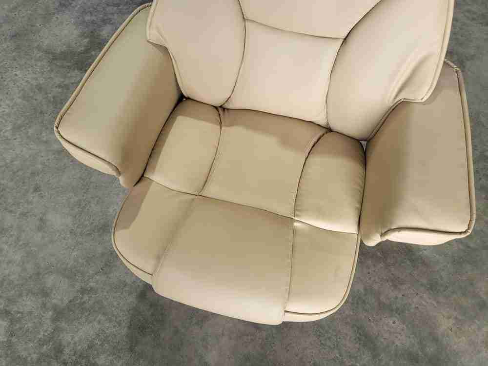 Cream swivel reclining arm chair footstool PU Leather 70's style round pedestal