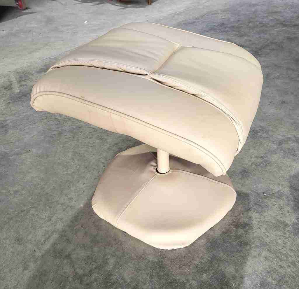 Cream swivel reclining arm chair footstool PU Leather 70's style round pedestal