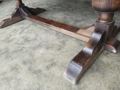 Vintage dark oak large extending pedestal dining table seat 12