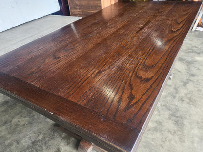 Vintage dark oak large extending pedestal dining table seat 12