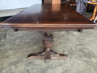 Vintage dark oak large extending pedestal dining table seat 12