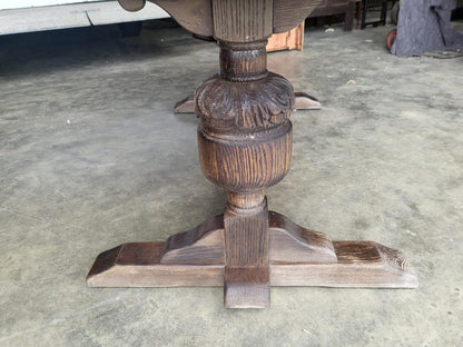 Vintage dark oak large extending pedestal dining table seat 12