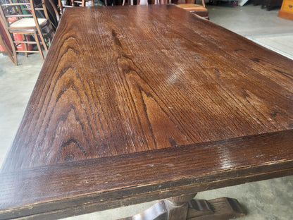 Vintage dark oak large extending pedestal dining table seat 12