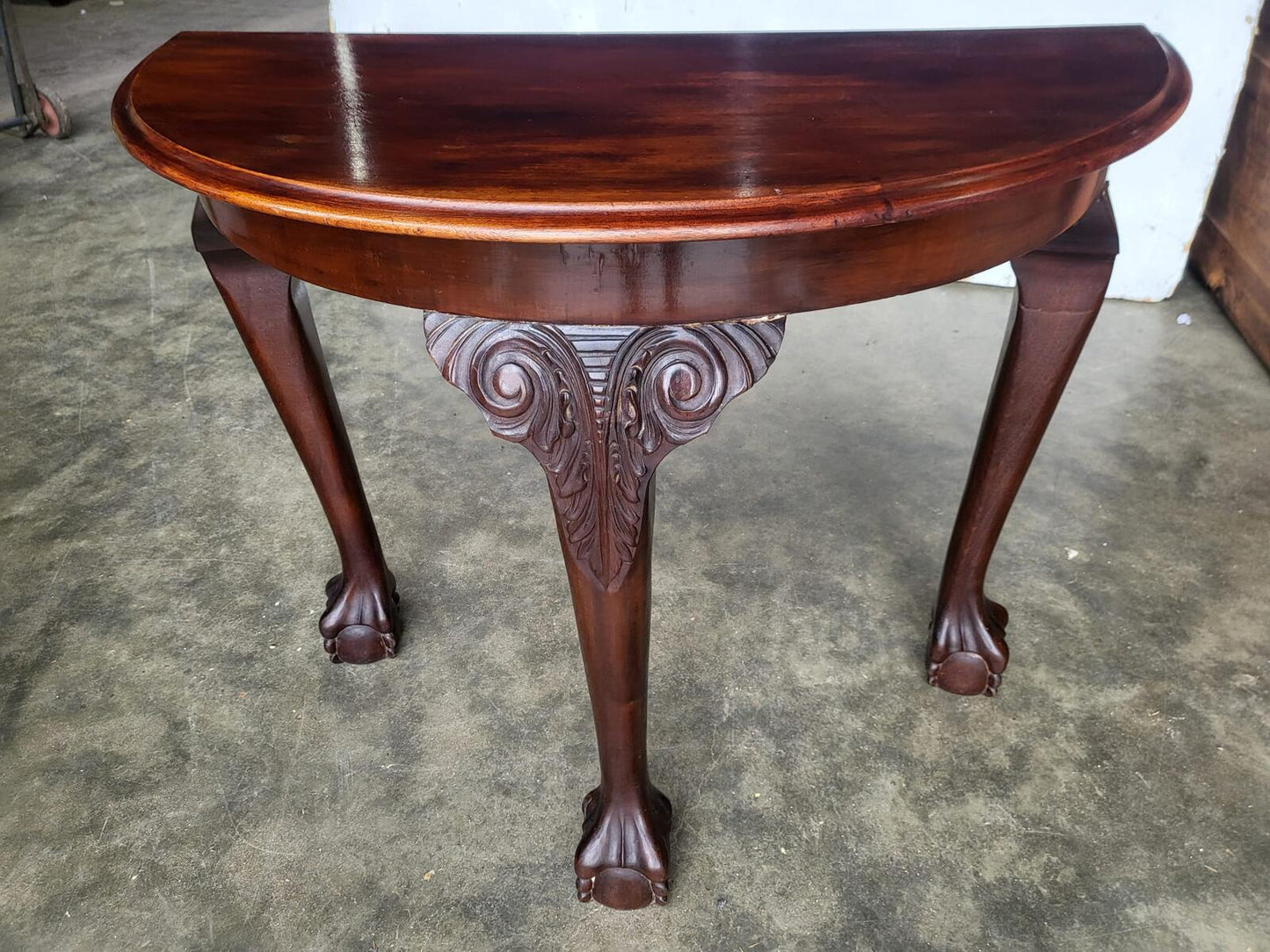 Antique demi lune hall side table claw ball feet