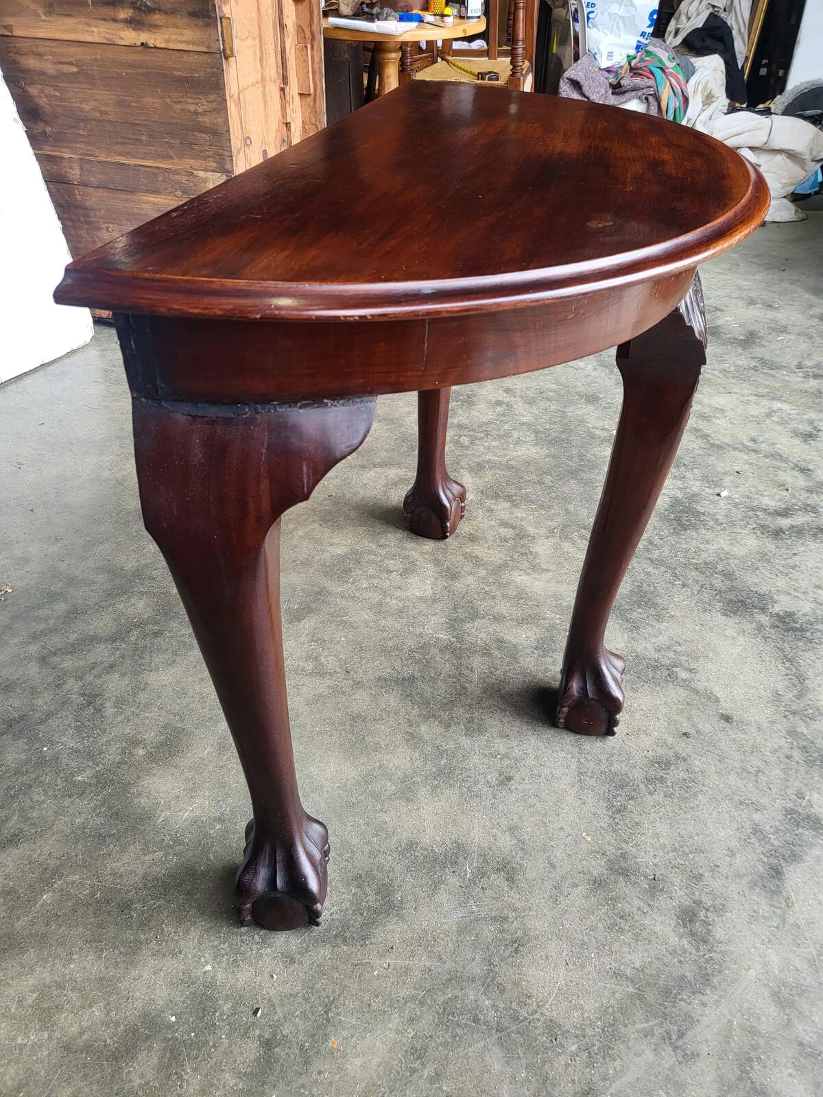 Antique demi lune hall side table claw ball feet