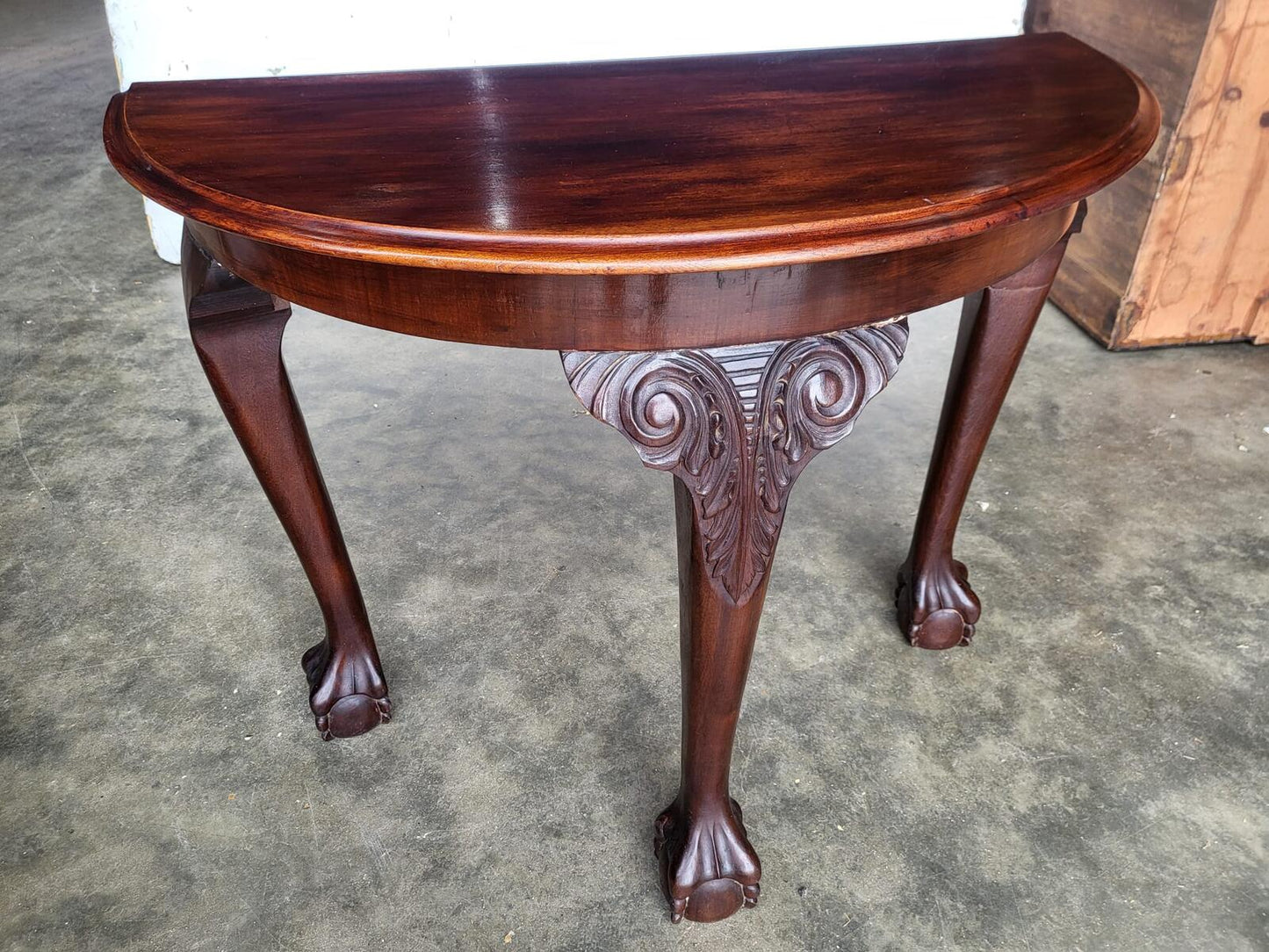 Antique demi lune hall side table claw ball feet