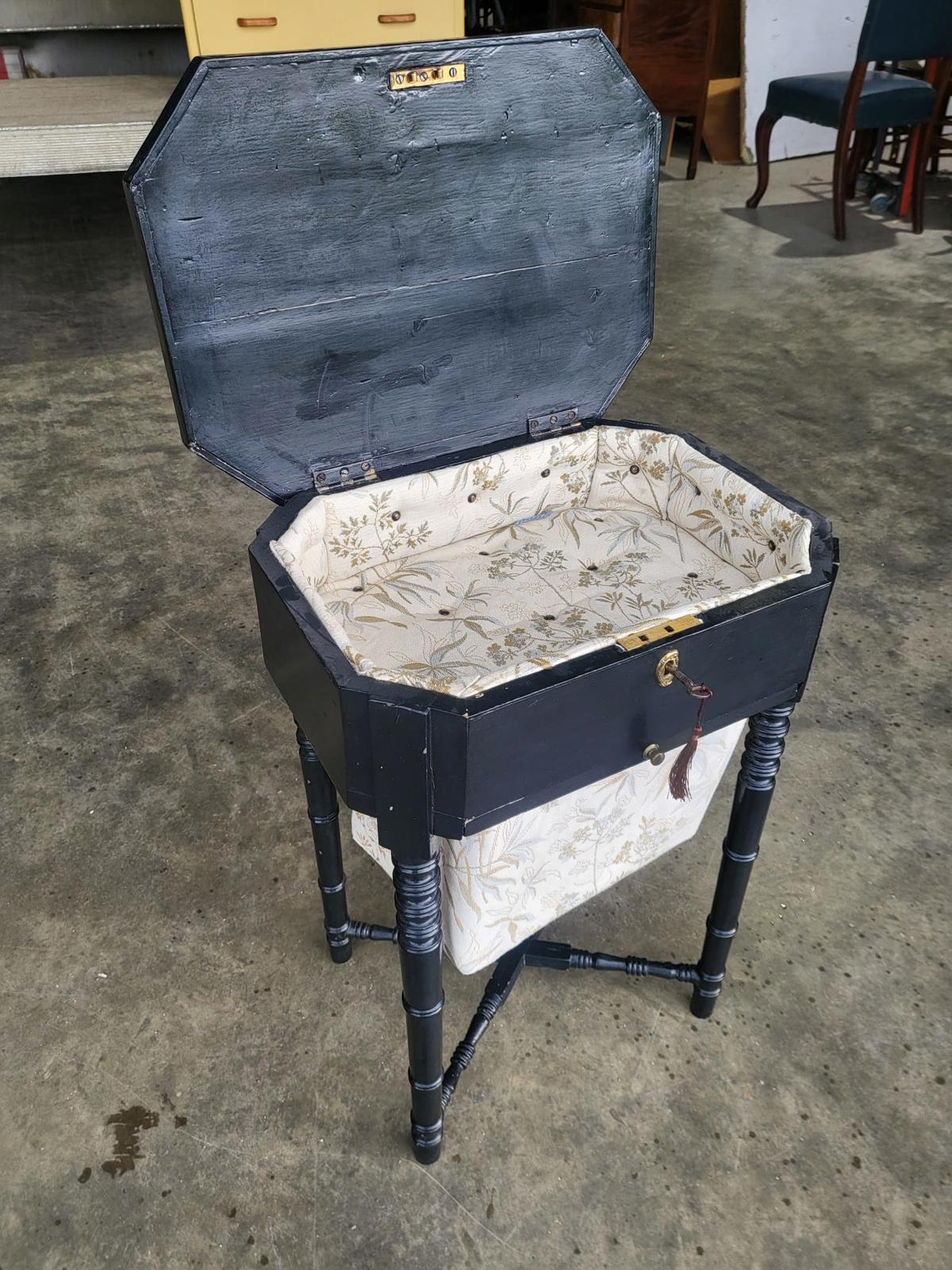 Antique ebonised work sewing side end lamp table