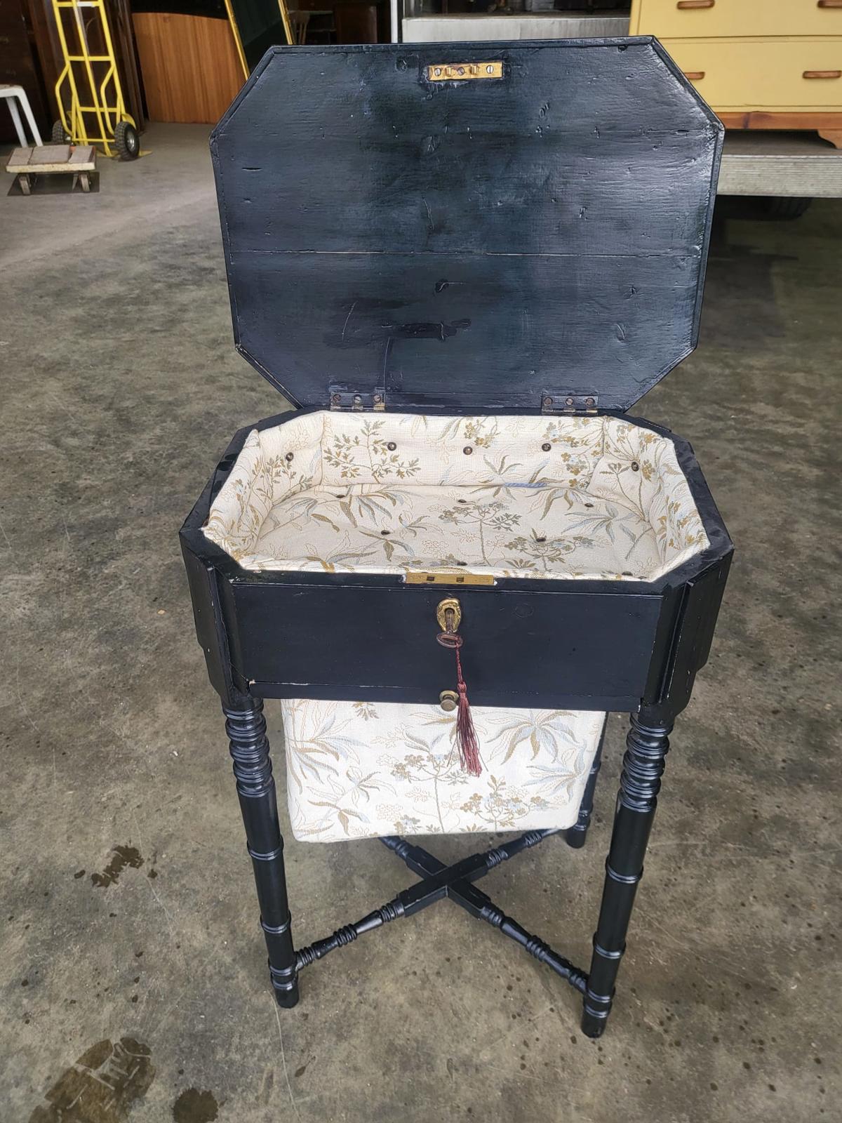 Antique ebonised work sewing side end lamp table