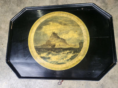 Antique ebonised work sewing side end lamp table