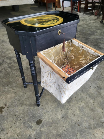 Antique ebonised work sewing side end lamp table