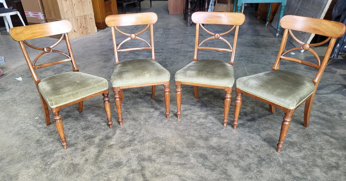 Antique Edwardian 4 x beech dining chairs green