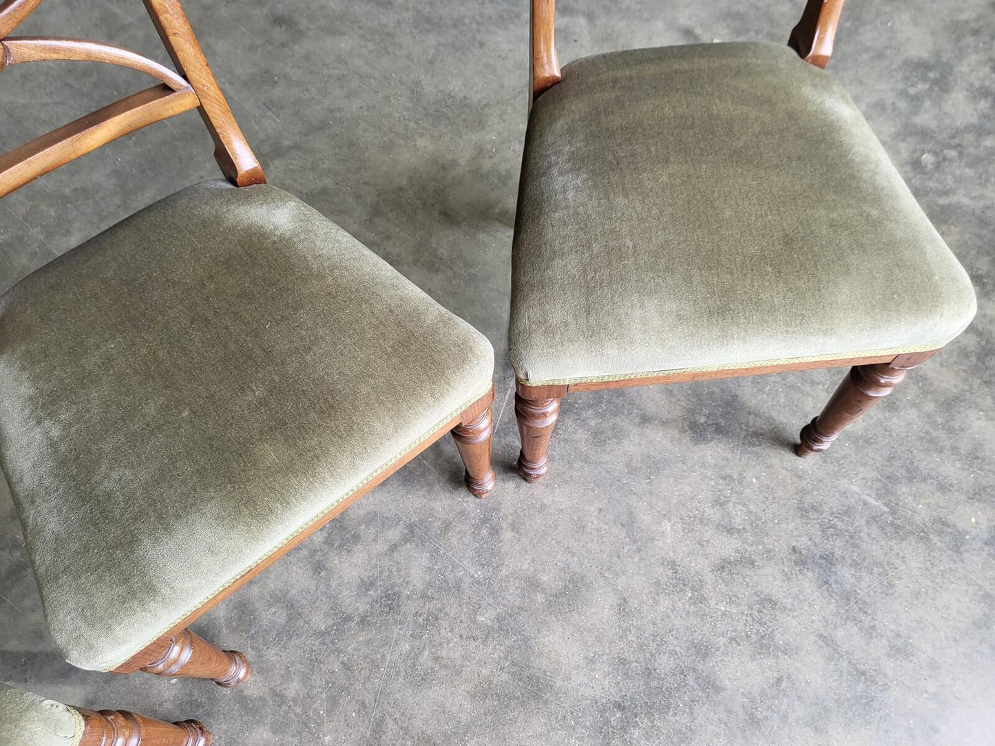 Antique Edwardian 4 x beech dining chairs green