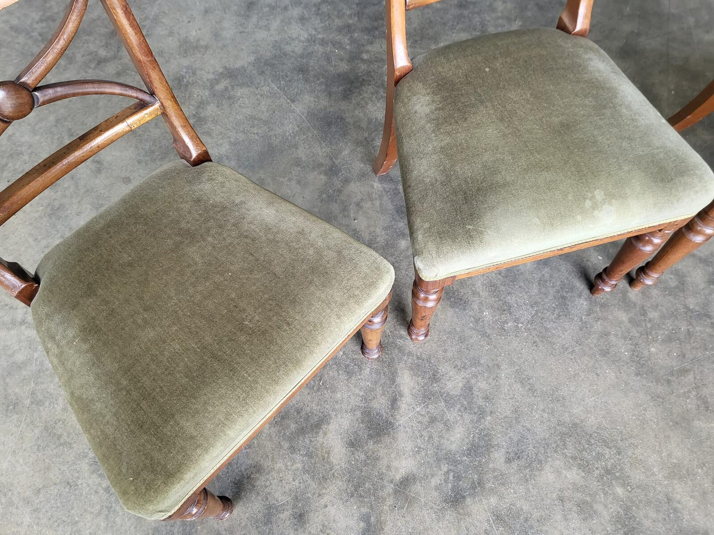 Antique Edwardian 4 x beech dining chairs green