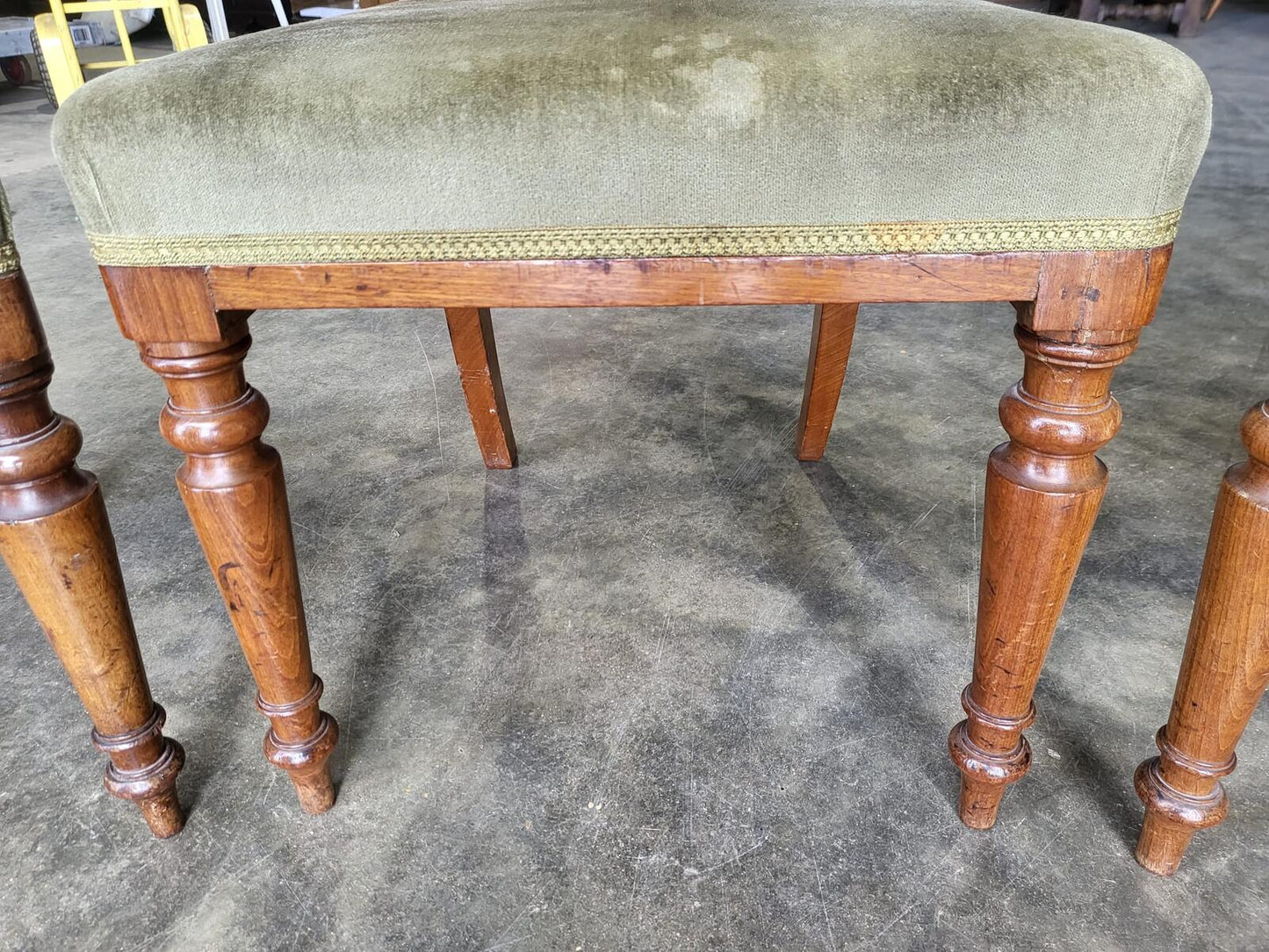 Antique Edwardian 4 x beech dining chairs green