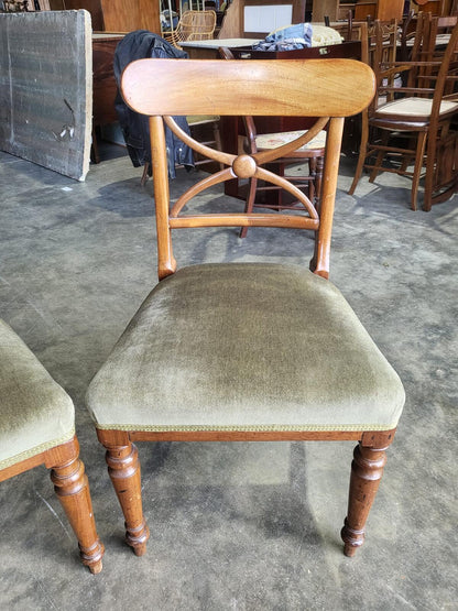Antique Edwardian 4 x beech dining chairs green
