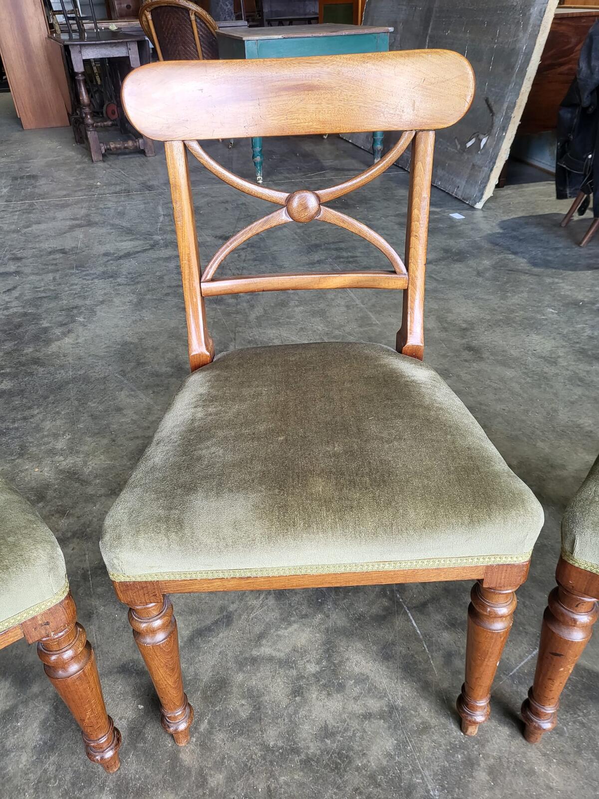 Antique Edwardian 4 x beech dining chairs green