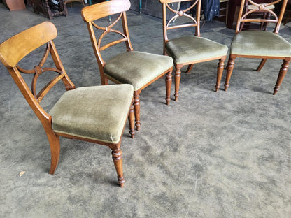 Antique Edwardian 4 x beech dining chairs green