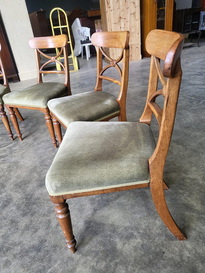 Antique Edwardian 4 x beech dining chairs green