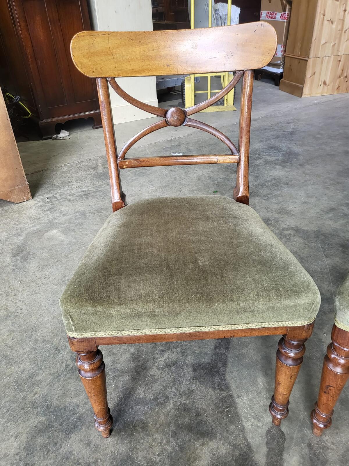 Antique Edwardian 4 x beech dining chairs green
