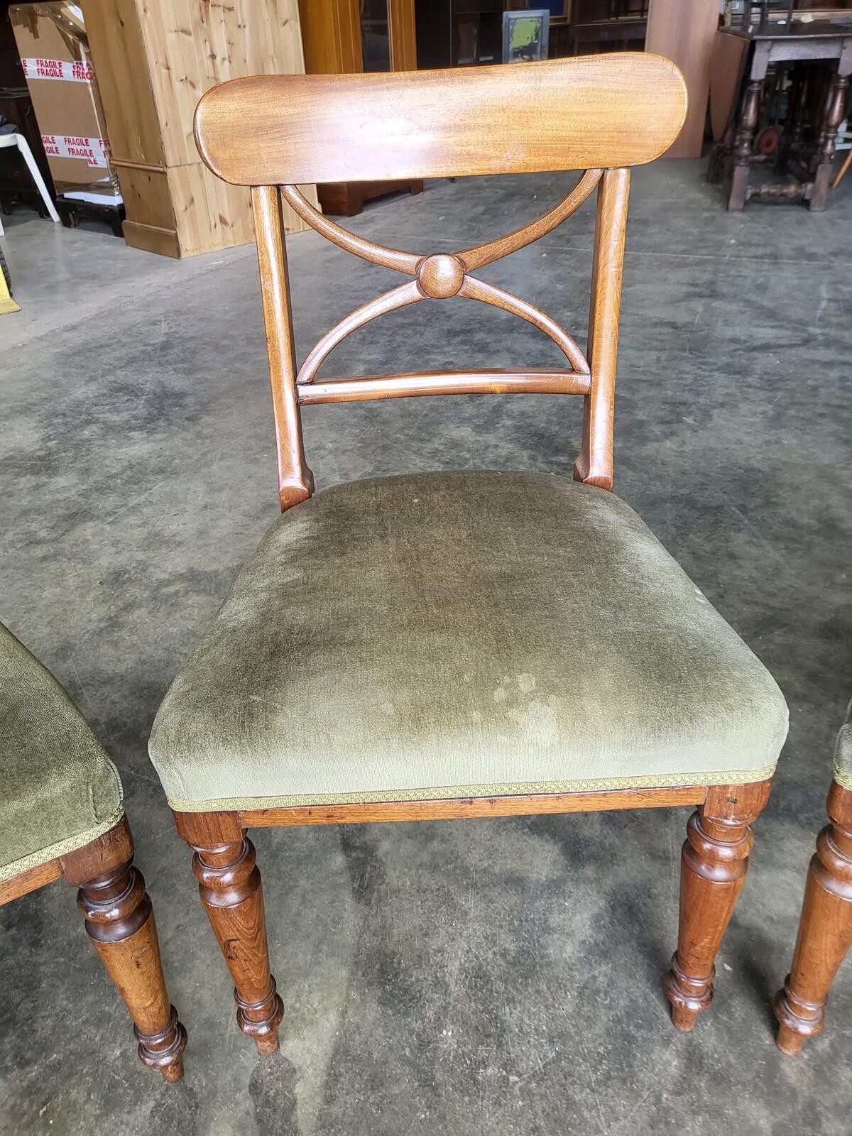 Antique Edwardian 4 x beech dining chairs green