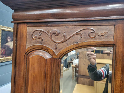 Antique Edwardian carved double wardrobe mirrored doors drawer