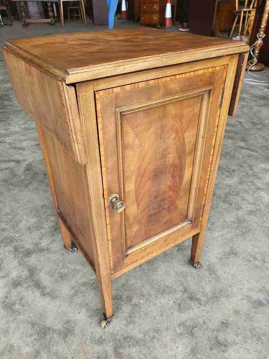 Antique Edwardian walnut side end drop leaf cupboard work dining table legs