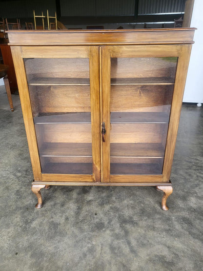 Antique Edwardian glazed bookcase cabinet shelves cabriole legs