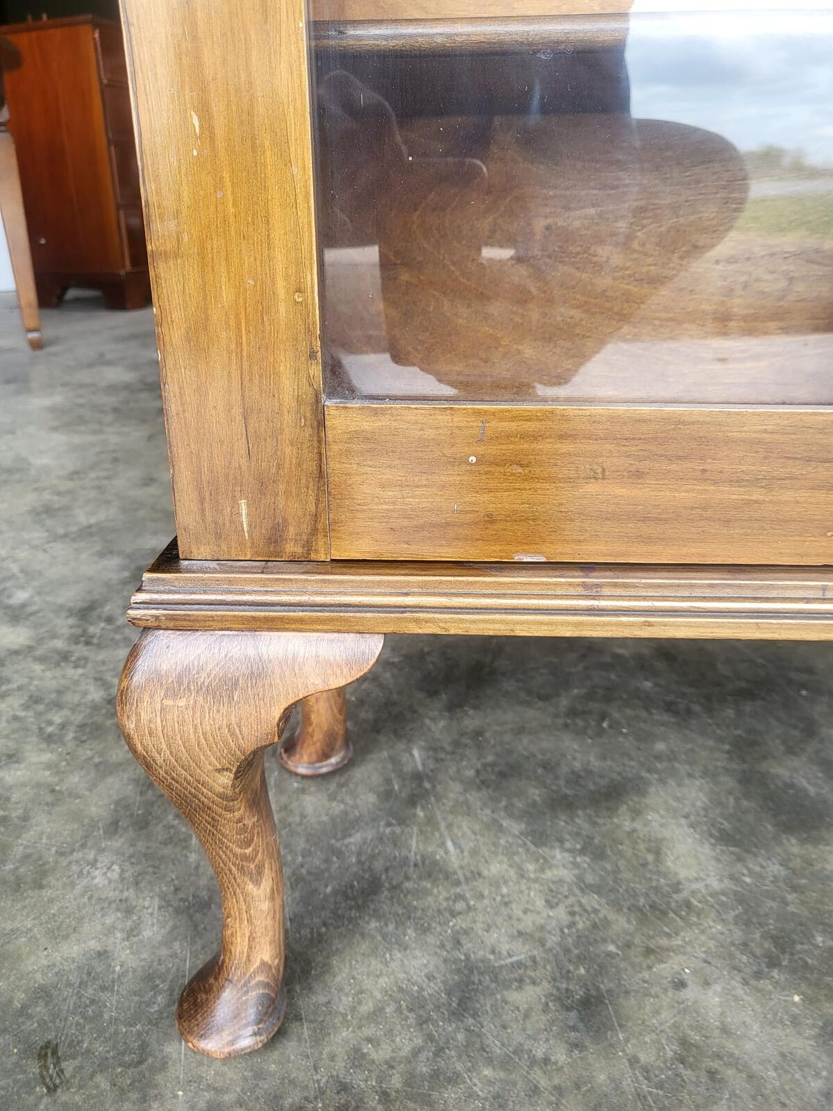 Antique Edwardian glazed bookcase cabinet shelves cabriole legs