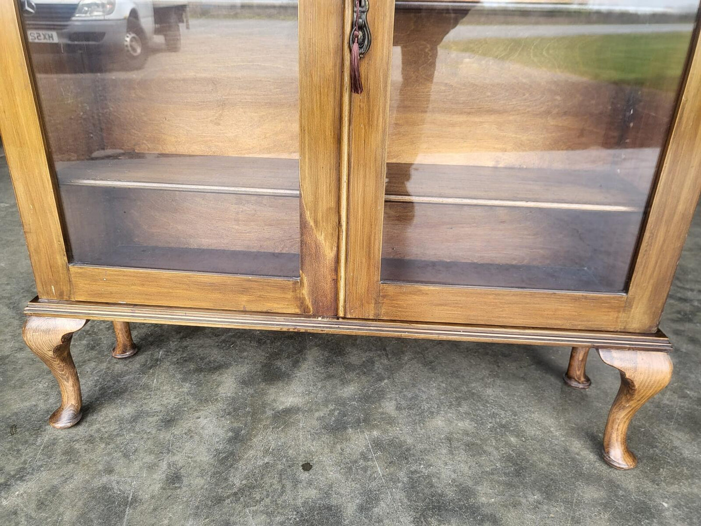 Antique Edwardian glazed bookcase cabinet shelves cabriole legs