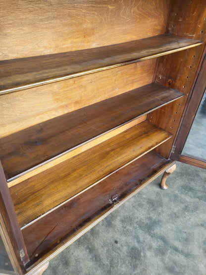 Antique Edwardian glazed bookcase cabinet shelves cabriole legs