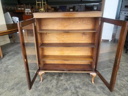 Antique Edwardian glazed bookcase cabinet shelves cabriole legs