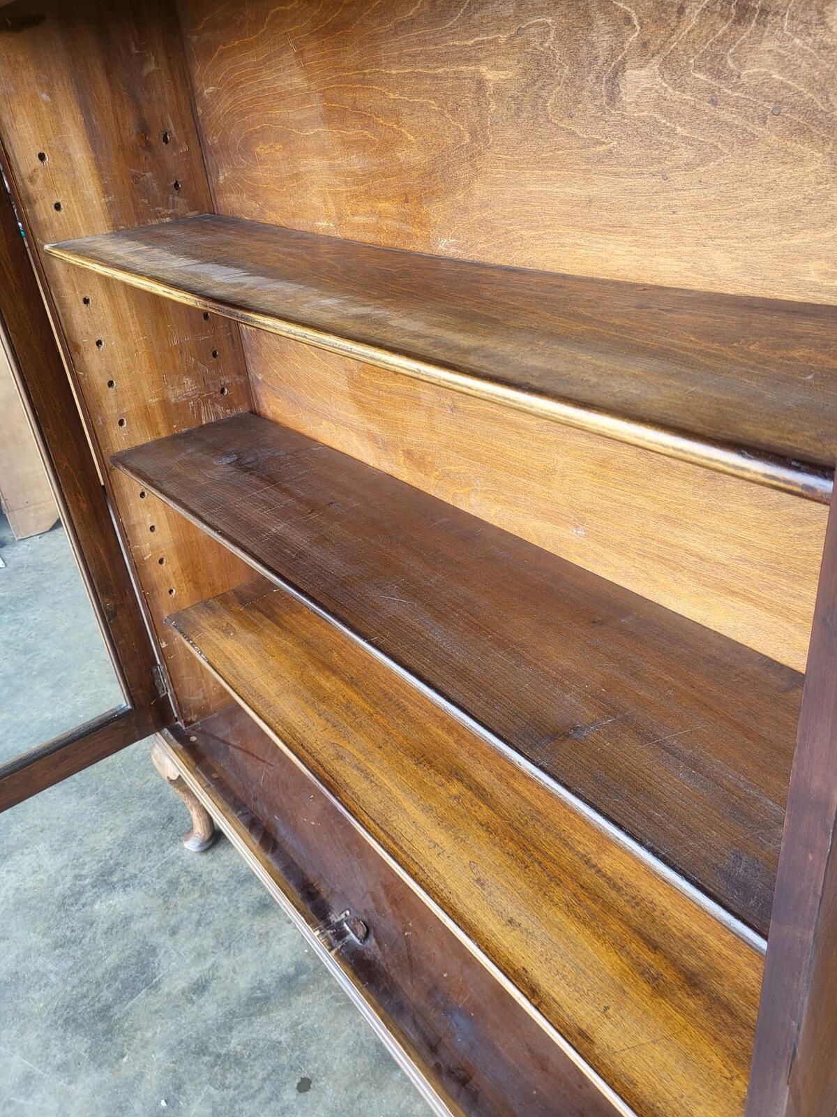 Antique Edwardian glazed bookcase cabinet shelves cabriole legs