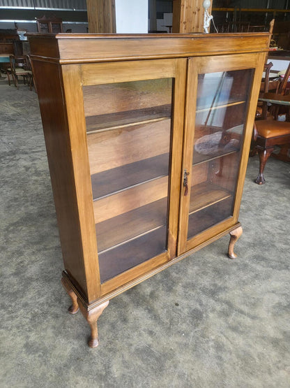 Antique Edwardian glazed bookcase cabinet shelves cabriole legs