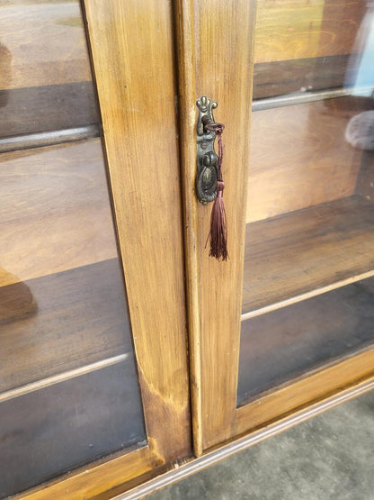Antique Edwardian glazed bookcase cabinet shelves cabriole legs
