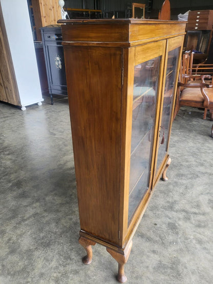 Antique Edwardian glazed bookcase cabinet shelves cabriole legs
