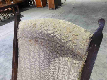Antique Edwardian high back wood frame arm chair gold fabric
