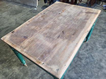 Antique Edwardian kitchen dining table castors seat 6 green