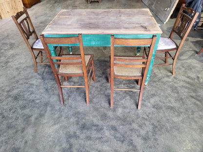 Antique Edwardian kitchen dining table castors seat 6 green