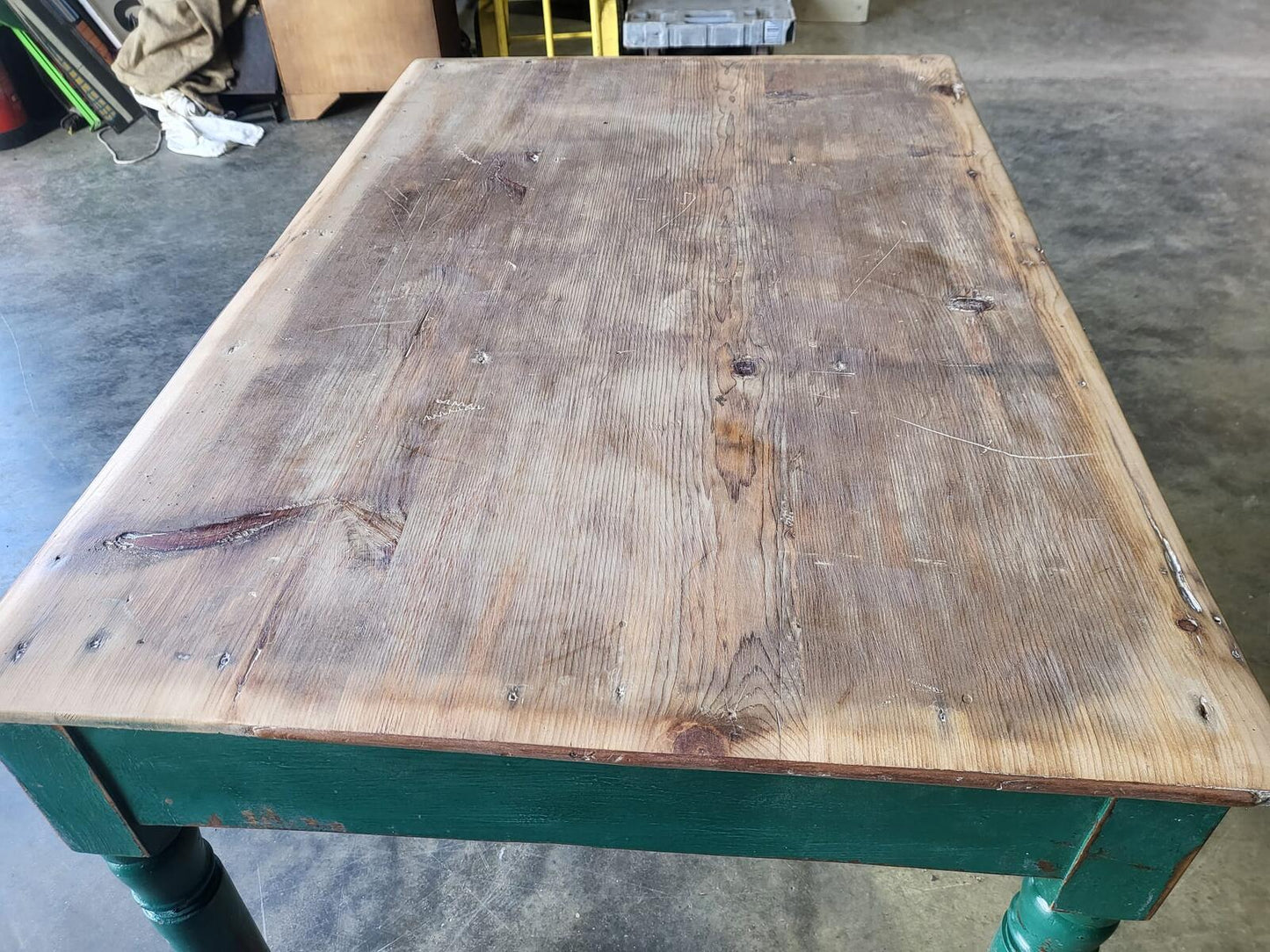 Antique Edwardian kitchen dining table castors seat 6 green