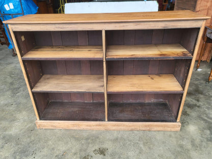 Antique Edwardian oak low open bookcase adjustable shelves
