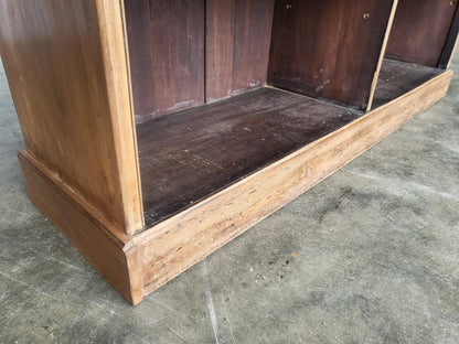 Antique Edwardian oak low open bookcase adjustable shelves