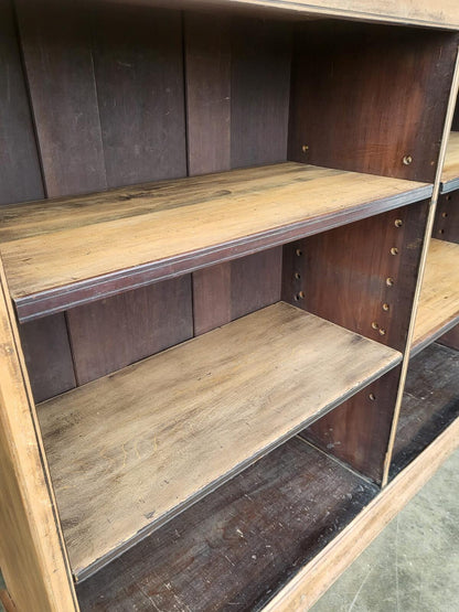 Antique Edwardian oak low open bookcase adjustable shelves