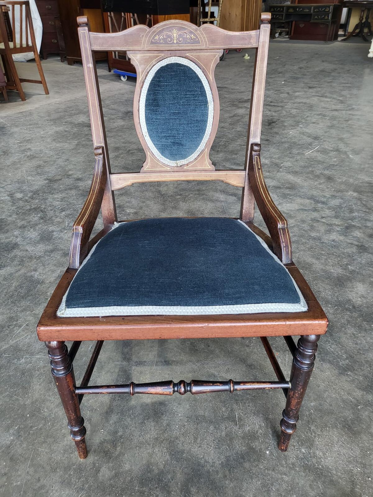 Antique Edwardian small bedroom bathroom inlaid chair