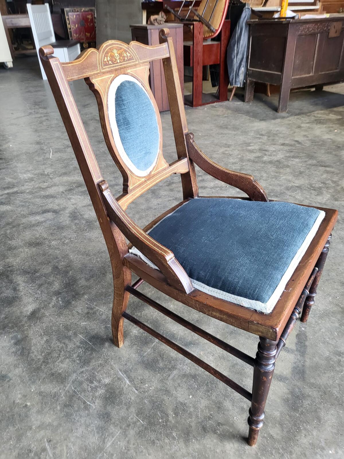Antique Edwardian small bedroom bathroom inlaid chair
