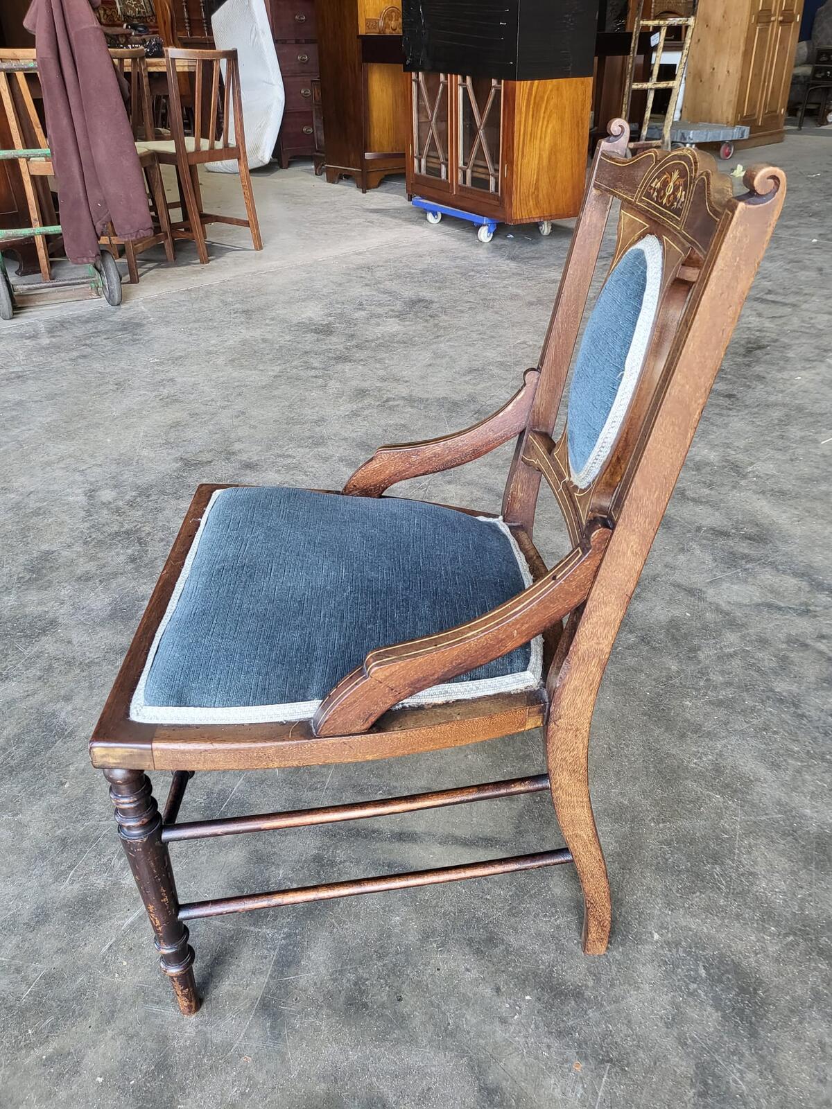 Antique Edwardian small bedroom bathroom inlaid chair